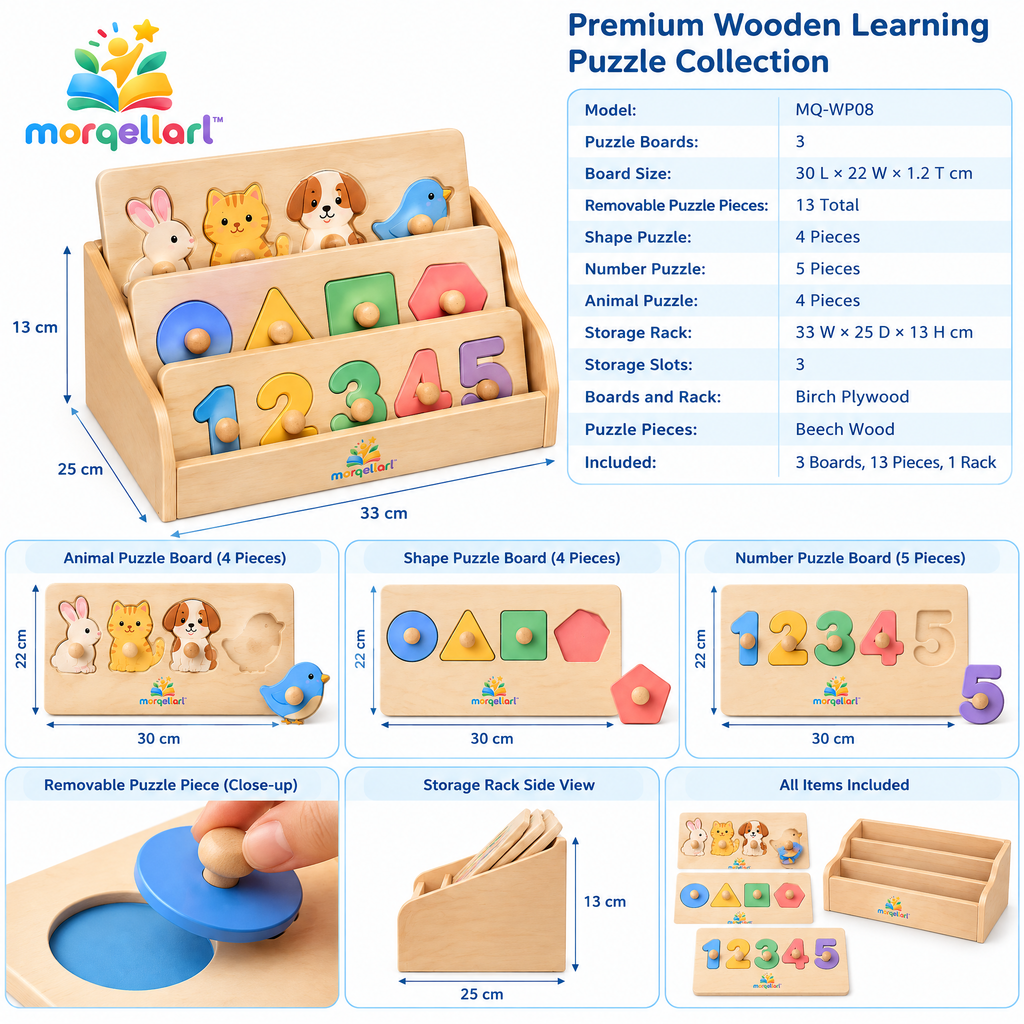 morqellarl™ Premium Wooden Learning Puzzle Collection
