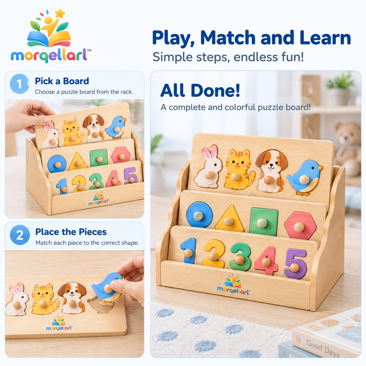 morqellarl™ Premium Wooden Learning Puzzle Collection